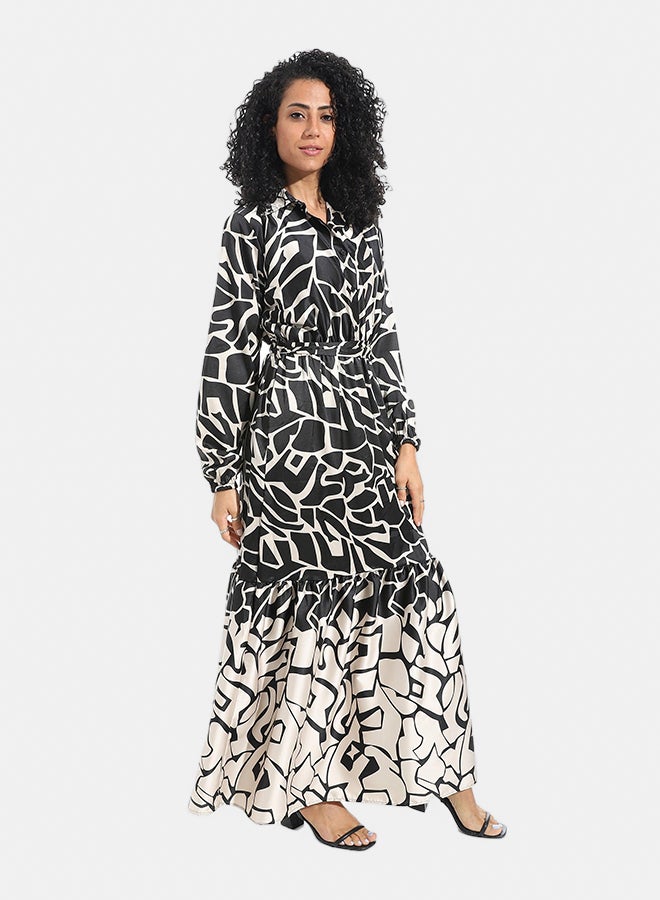 Andora Long Sleeves Multicolour Self Patteren Maxi Dress - Image 2