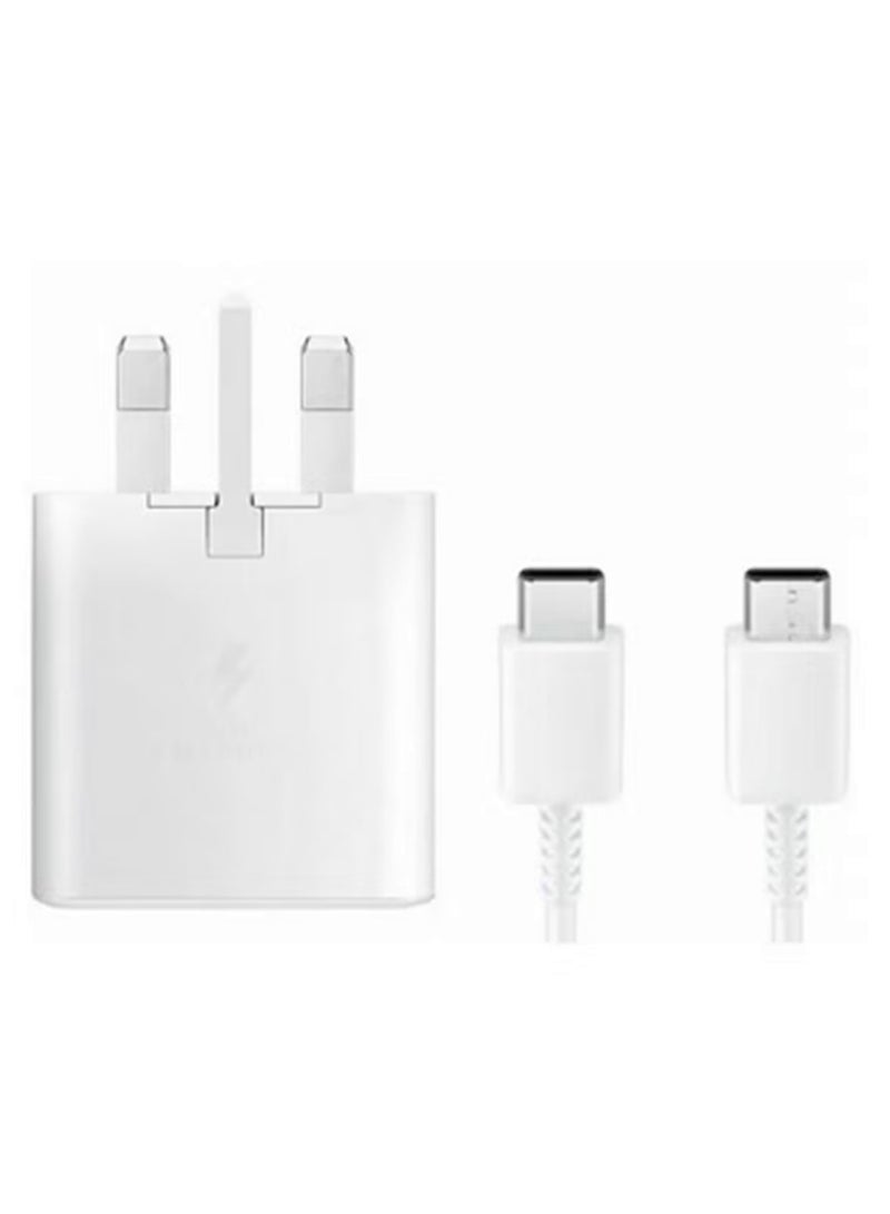 3 Pin Super Fast Charging 25W Power Adapter Charger With Type-C Cable White
