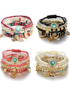 SYOSI 4 Sets Bohemian Stretch, Beads Bracelets Multilayer Evil Eye Hamsa Hand Bracelet Bohemian Bracelet, Handmade Stackable Charm Bracelets for Women Lucky Protection Beaded Hamsa Bracelet  - Image 1
