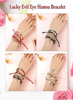 SYOSI 4 Sets Bohemian Stretch, Beads Bracelets Multilayer Evil Eye Hamsa Hand Bracelet Bohemian Bracelet, Handmade Stackable Charm Bracelets for Women Lucky Protection Beaded Hamsa Bracelet  - Image 5
