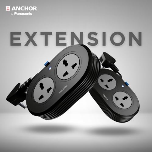 Anchor by Panasonic 2 Universal Socket Extension Board, 6A Spike Guard with 1.2-Meter Heavy Duty Cord for Home and Office Usage, 2 Way Power Strip with LED Indicator, Matt Finish - Image 2