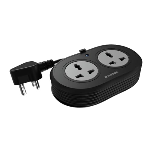 Anchor by Panasonic 2 Universal Socket Extension Board, 6A Spike Guard with 1.2-Meter Heavy Duty Cord for Home and Office Usage, 2 Way Power Strip with LED Indicator, Matt Finish - Image 1