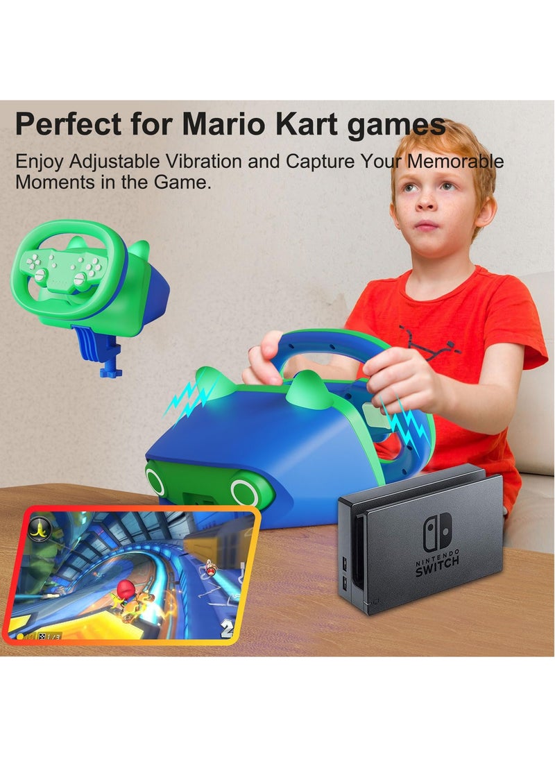 Wireless Gaming Racing Wheel, Racing Game Steering, with Cat Ear Light, Bluetooth Wired Dual-Mode Steering Wheel for Nintendo Switch, PC, PS4, PS3, ios/Android Mobile Phones, Tablets, Green - Image 4