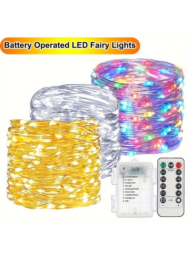 White 200 LED Copper Wire Fairy Lights 787 4 Inch 8 Modes Remote Indoor Outdoor - Image 1