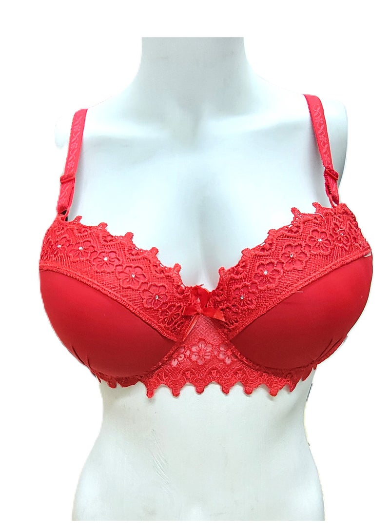 Women's Push-Up Bra with Embellished Lace and Shiny Rhinestones  - Image 1