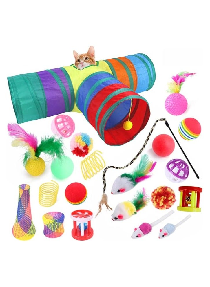 Generic 22 Pcs Cat Toys Interactive for Indoor Cats Tunnel Mouse Kitten Toys Cat Feather Teaser Wand Spring Toy - Image 1