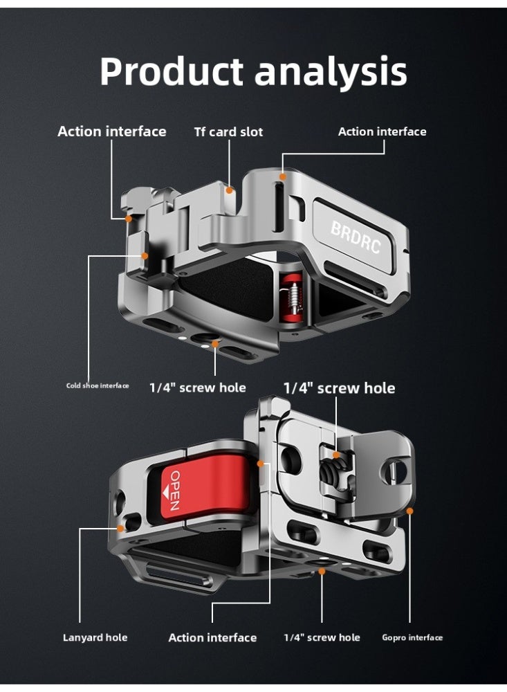 BRDRC Quick Release Expansion Frame for DJI Osmo Pocket 3 – Multi-Functional Camera Mount with Cold Shoe Interface, Sponge Padding, 1/4" Thread Compatibility, and Accessory Support - Image 3
