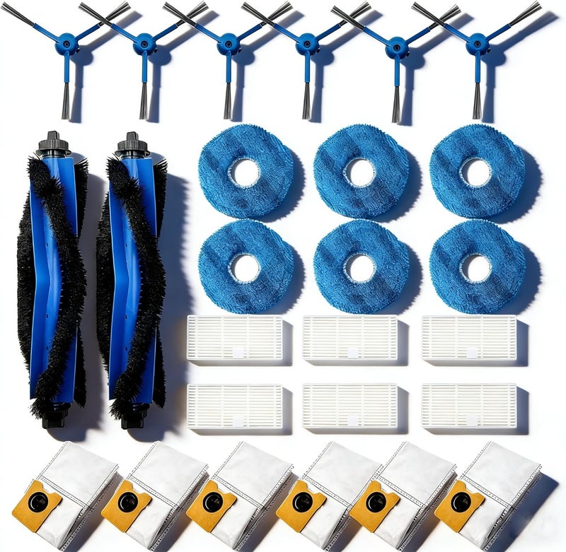 JoyBros 33-Pack Big Accessories Kit For Eufy Omni C20, Replacement Parts include 2 Main Brush, 8 Side Brushes, 8 Dust Bags, 8 Mop Pads, 8 Washable Filters, 1 Cleaning Tool - Image 1