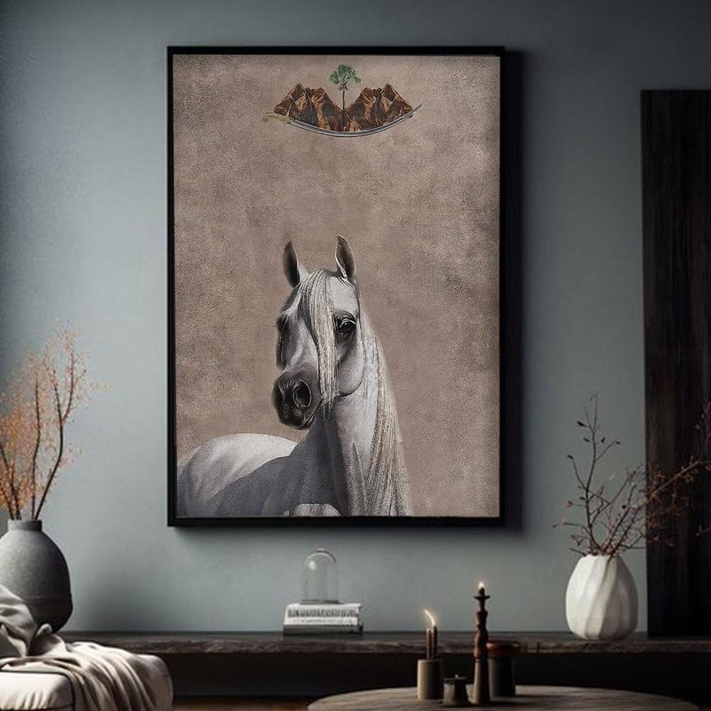 Marktna One piece: Horse-themed canvas print with a hollow frame, measuring (40×60). - Image 3