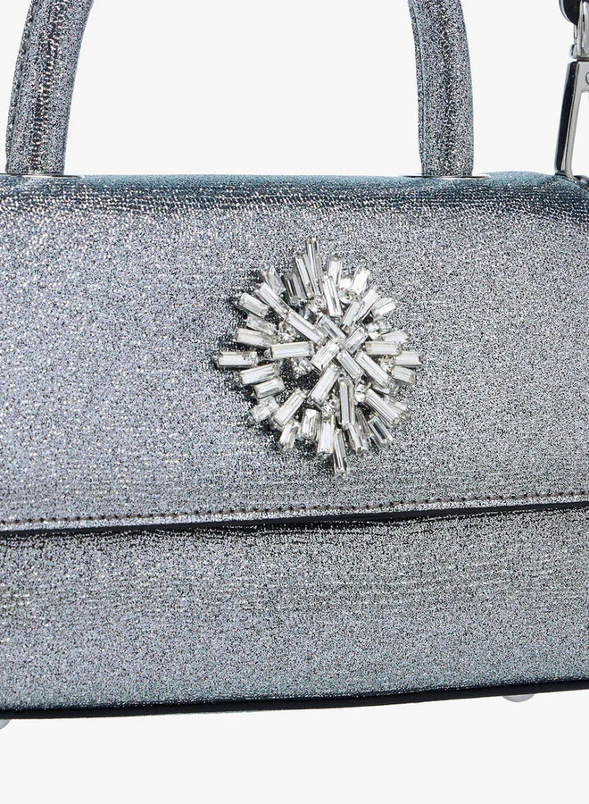 Celeste Embellished Satchel Bag with Magnetic Button Closure