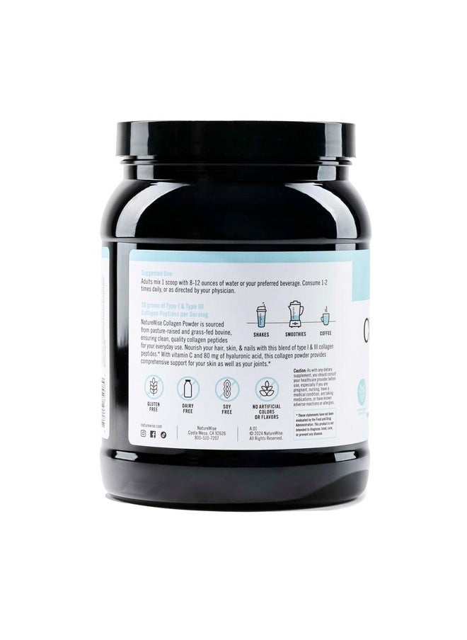 NatureWise - NatureWise Collagen Peptides Powder with Hyaluronic Acid and Vitamin C - Unflavored Collagen for Women & Men - Type I & III for Hair, Skin, & Nails - Sugar-Free, Gluten-Free, Dairy-Free - 30 Servings - Image 1