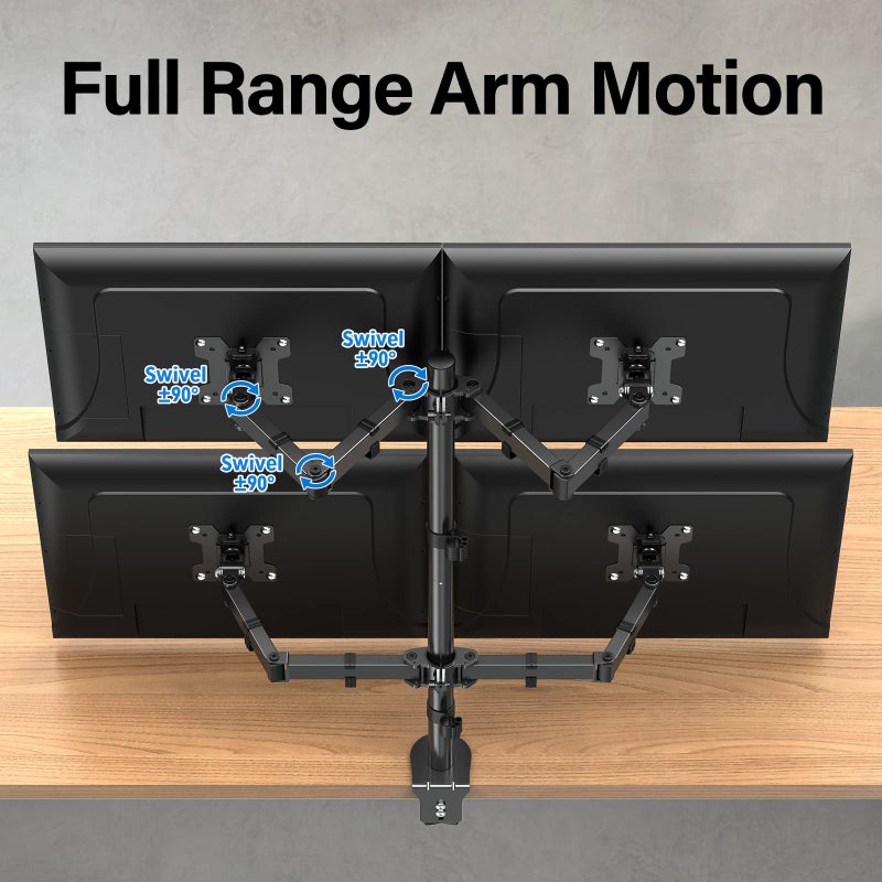 MOUNTUP Quad Monitor Stand, 4 Monitors Desk Mount for 17 to 32 inch Computer Screens, Fully Adjustable Stacked Mount with Tilt Swivel, 4 Heavy Duty Monitor Mount, Holds up to 17.6lbs per Arm, MU3007 - Image 5