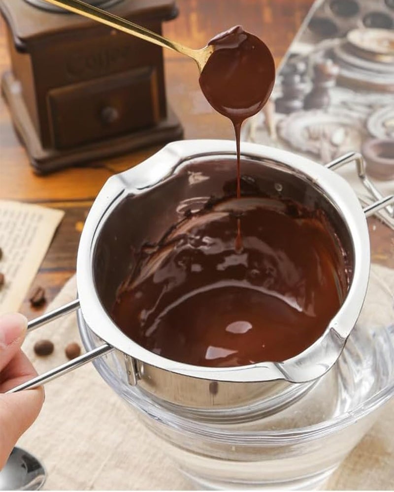 Vihaanta Chocolate Melting Machine, Steel Double Boiler Pot with Heat Resistant Handle for Melting Chocolate, Candy and Candle Making, Melted Butter Chocolate Cheese Caramel Homemade Mask =480ML (Silver) - Image 4