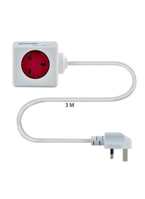 PowerCube Extended 5 Sockets 3mtr Cable Red