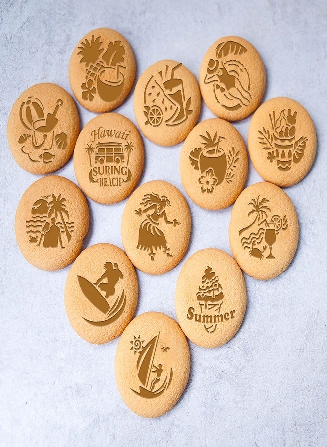 Konsait 20Pack Hawaiian Cake Stencil Templates Decoration, Reusable Summer Beach Pool Luau Themed Surfing Cake Cookies Baking Painting Mold Tools, Dessert, Coffee Decorating Molds - Image 3