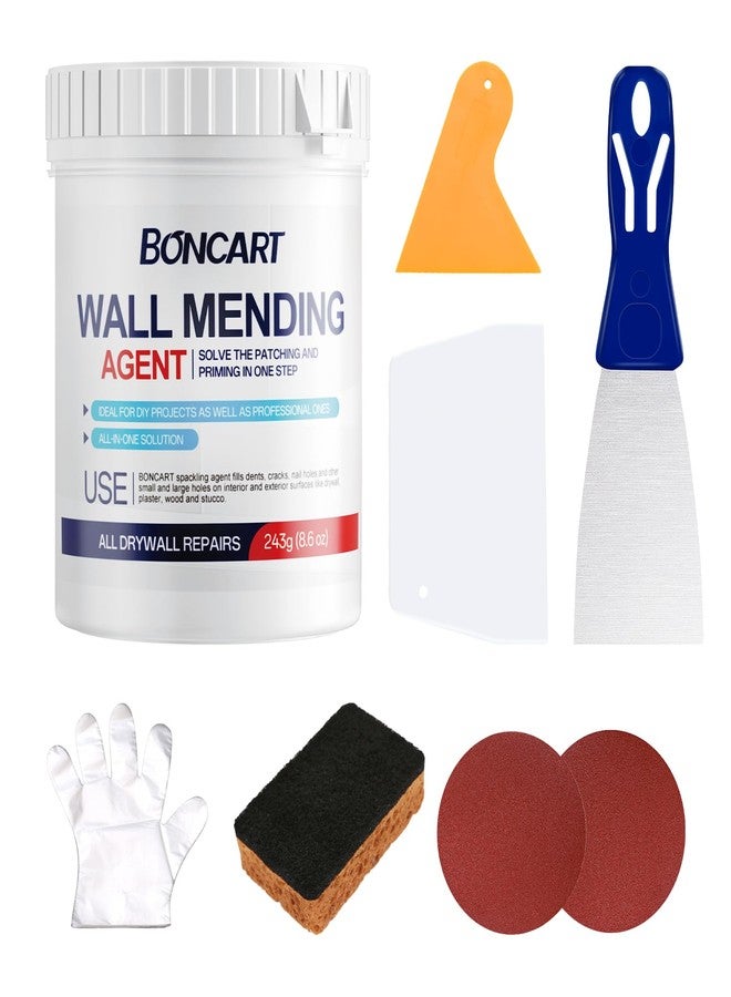 BONCART 8.6oz Drywall Patch Repair Kit - Professional 7-in-1 Tool Set (Scrapers/Sandpaper/Texture Sponge/Gloves) for Fast Wall Hole Repair - Image 1