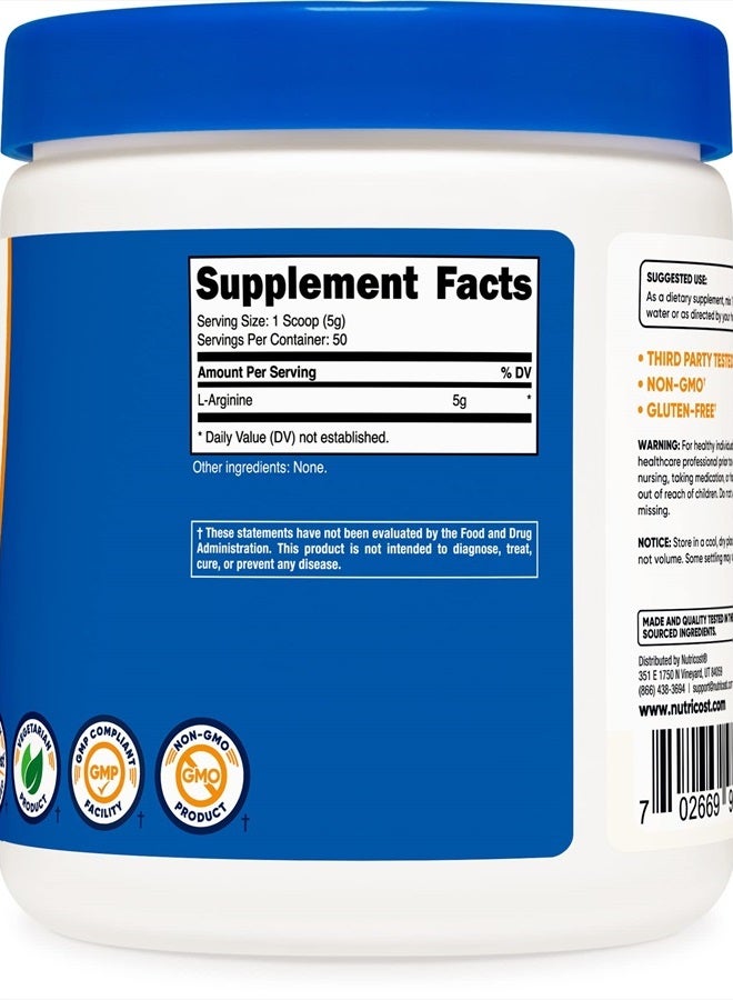 Nutricost L-Arginine 250 Grams - Unflavored, 8.9 oz - Image 2