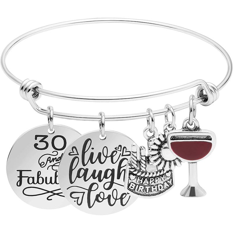 Memgift Birthday Gifts for Women 13th 16th 18th 21st 30 40 50 60 65 70 80 90 Fabulous Live Laugh Love Cake Charms Expandable Bracelet Gift Jewelry for Her - Image 1