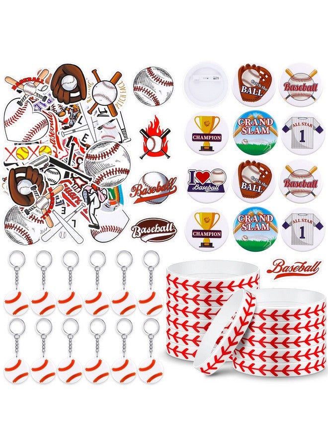 Tondiamo 86 Pcs Baseball Team Gifts Baseball Party Favors Supplies With 12 Baseball Silicone Bracelets 12 Key Chains 12 Baseball Pin Badges 50 Waterproof Stickers For Baseball Birthday Souvenir Gift - Image 2