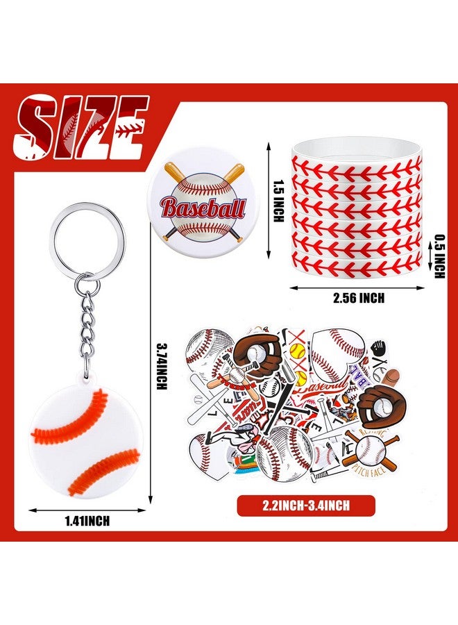 Tondiamo 86 Pcs Baseball Team Gifts Baseball Party Favors Supplies With 12 Baseball Silicone Bracelets 12 Key Chains 12 Baseball Pin Badges 50 Waterproof Stickers For Baseball Birthday Souvenir Gift - Image 4