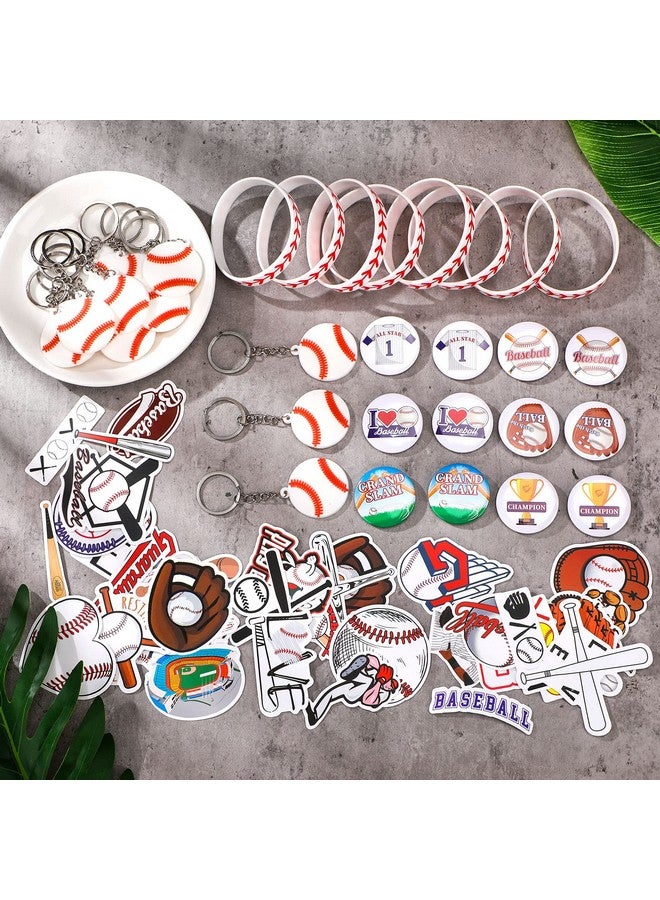 Tondiamo 86 Pcs Baseball Team Gifts Baseball Party Favors Supplies With 12 Baseball Silicone Bracelets 12 Key Chains 12 Baseball Pin Badges 50 Waterproof Stickers For Baseball Birthday Souvenir Gift - Image 5
