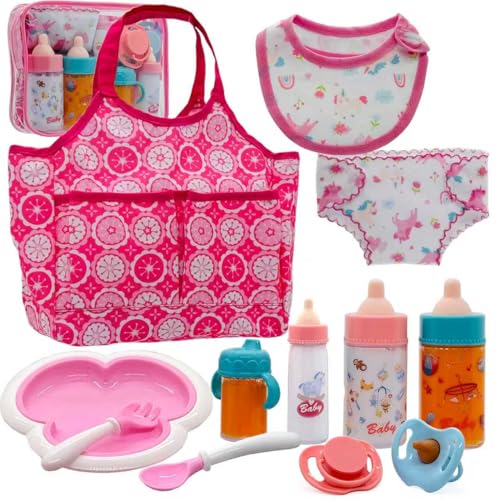 Linkyloop Baby Doll Accessories Magic Bottle Set Doll Feeding Pretend Playset with Disappearing Milk Juice BottlesHandbag Pacifiers Bowl Diaper Bib Doll Bottle Toys set Gift for Kids Girls Ages 3 - Image 1