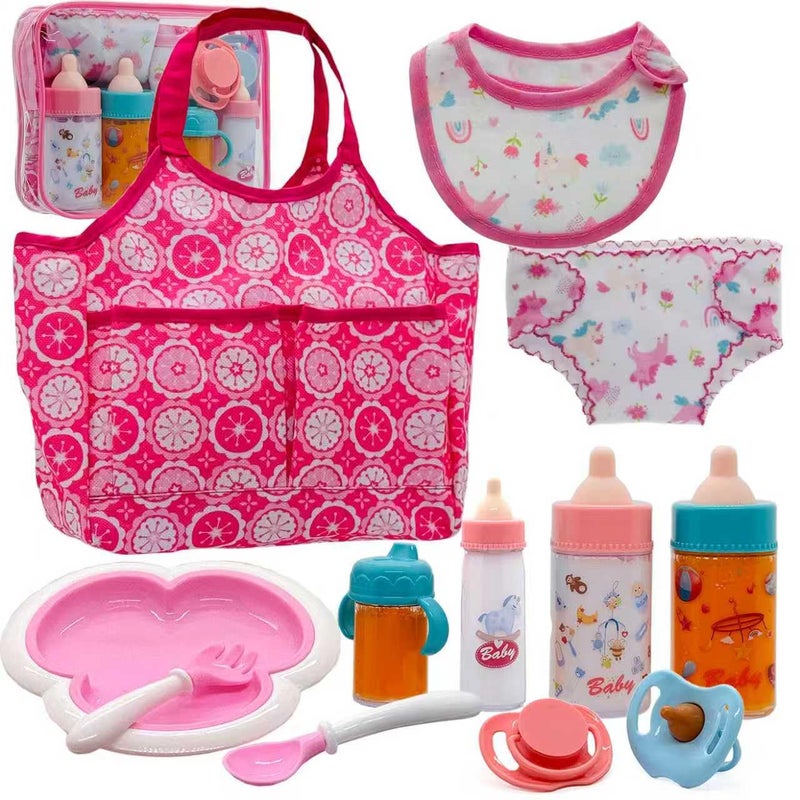 Linkyloop Baby Doll Accessories Magic Bottle Set Doll Feeding Pretend Playset with Disappearing Milk Juice BottlesHandbag Pacifiers Bowl Diaper Bib Doll Bottle Toys set Gift for Kids Girls Ages 3 - Image 3