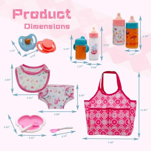 Linkyloop Baby Doll Accessories Magic Bottle Set Doll Feeding Pretend Playset with Disappearing Milk Juice BottlesHandbag Pacifiers Bowl Diaper Bib Doll Bottle Toys set Gift for Kids Girls Ages 3 - Image 5
