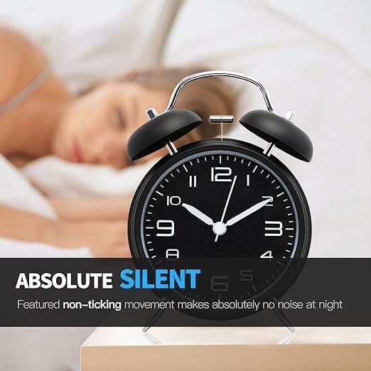 DRONTER Vintage Twin Bell Analog Display Table Alarm Clock with Night LED Light Heavy Slippers Extra Loud Alarm Clock Ideal for Student and Kids Bedroom - Image 2