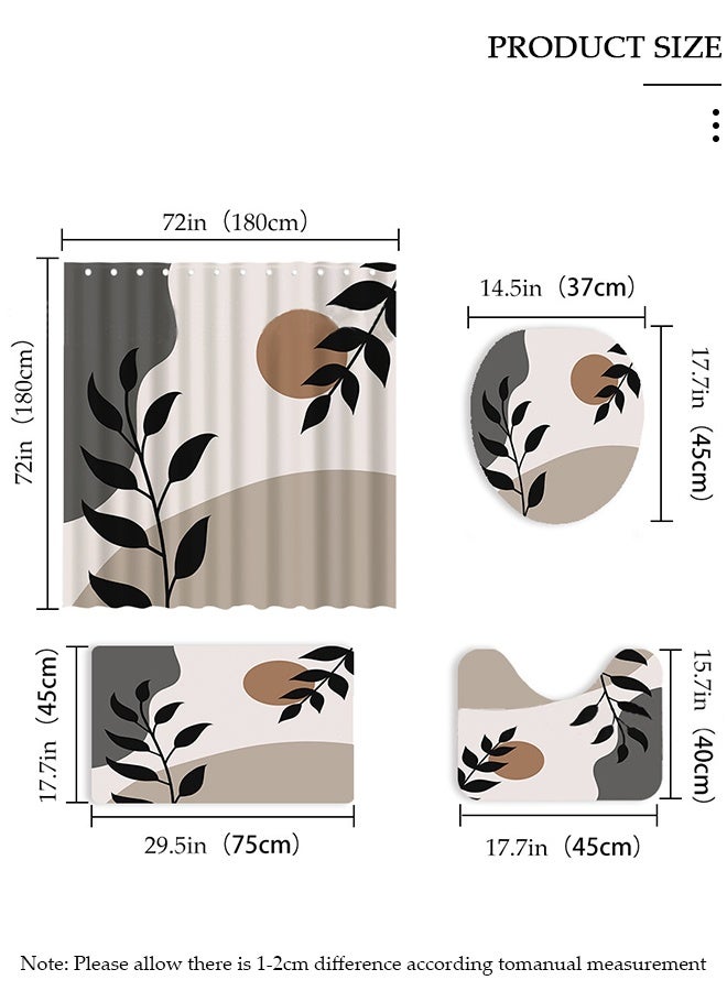 DUNISO 4 Pcs Bathroom Shower Curtain Set, Bathroom Sets with Rugs(Bath Mat, U Shape and Toilet Lid Cover Mat) and Shower Curtain With 12 Metal Hooks, Water Absorbent, Machine Washable Bath Rugs For Bathroom - Image 2