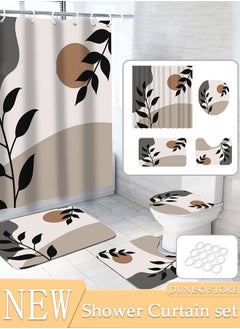 DUNISO 4 Pcs Bathroom Shower Curtain Set, Bathroom Sets with Rugs(Bath Mat, U Shape and Toilet Lid Cover Mat) and Shower Curtain With 12 Metal Hooks, Water Absorbent, Machine Washable Bath Rugs For Bathroom  - Image 1