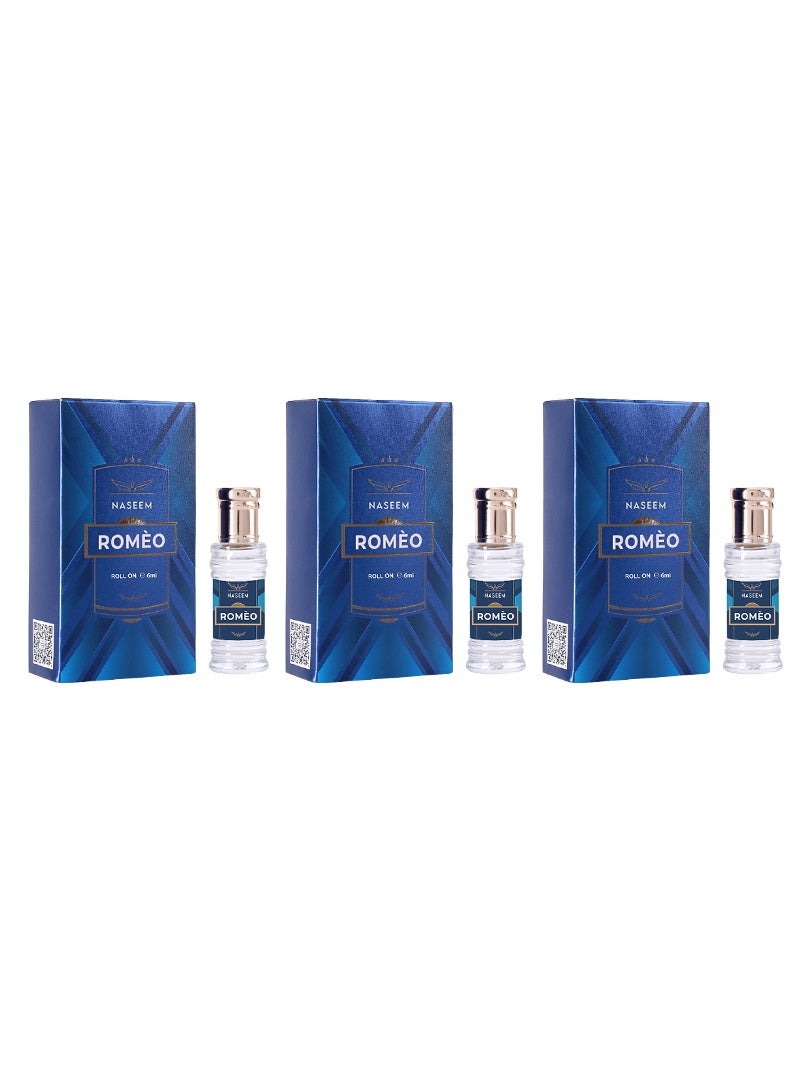 Romeo Perfume Oil Roll-On for Men & Women - 6ml (Pack of 3)