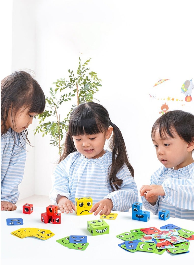 Wooden Face-Changing Expressions Matching Cube Blocks Educational Game Montessori Toy For Kids - Image 3