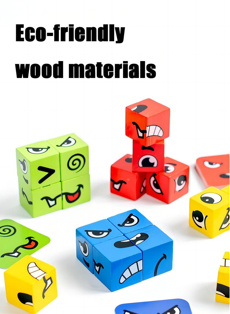 Wooden Face-Changing Expressions Matching Cube Blocks Educational Game Montessori Toy For Kids - Image 4