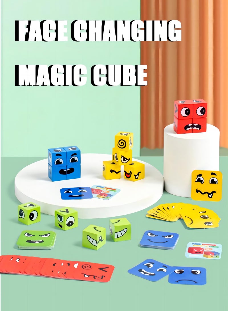 Wooden Face-Changing Expressions Matching Cube Blocks Educational Game Montessori Toy For Kids - Image 2