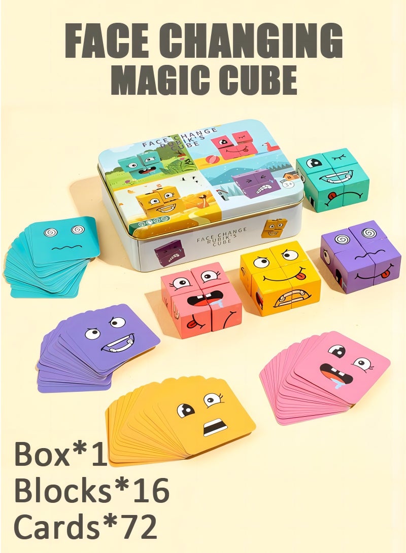 Wooden Face-Changing Expressions Matching Cube Blocks Educational Game Montessori Toy For Kids - Image 1