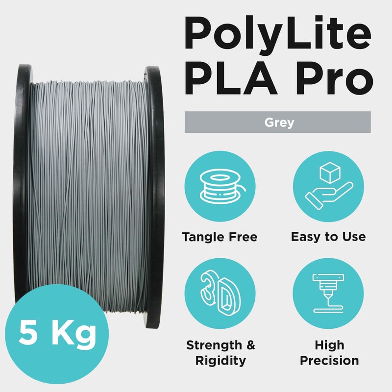 polymaker PLA PRO Filament 1.75mm 5kg, Tough & High Rigidity Grey 3D Printing Filament, PolyLite PLA PRO 3D Printer Filament 1.75mm, Print with Most 3D Printers - Image 4