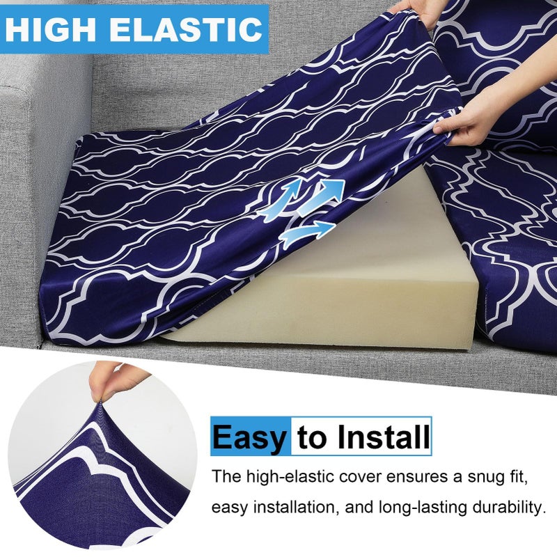 pickyNproud 8Pcs Patio Cushion Covers Stretch Outdoor Couch Cushions Slipcovers Replacement Washable Furniture Protector with Elastic Bottom Sofa Chair Seat Cover, Deep Blue - Image 2