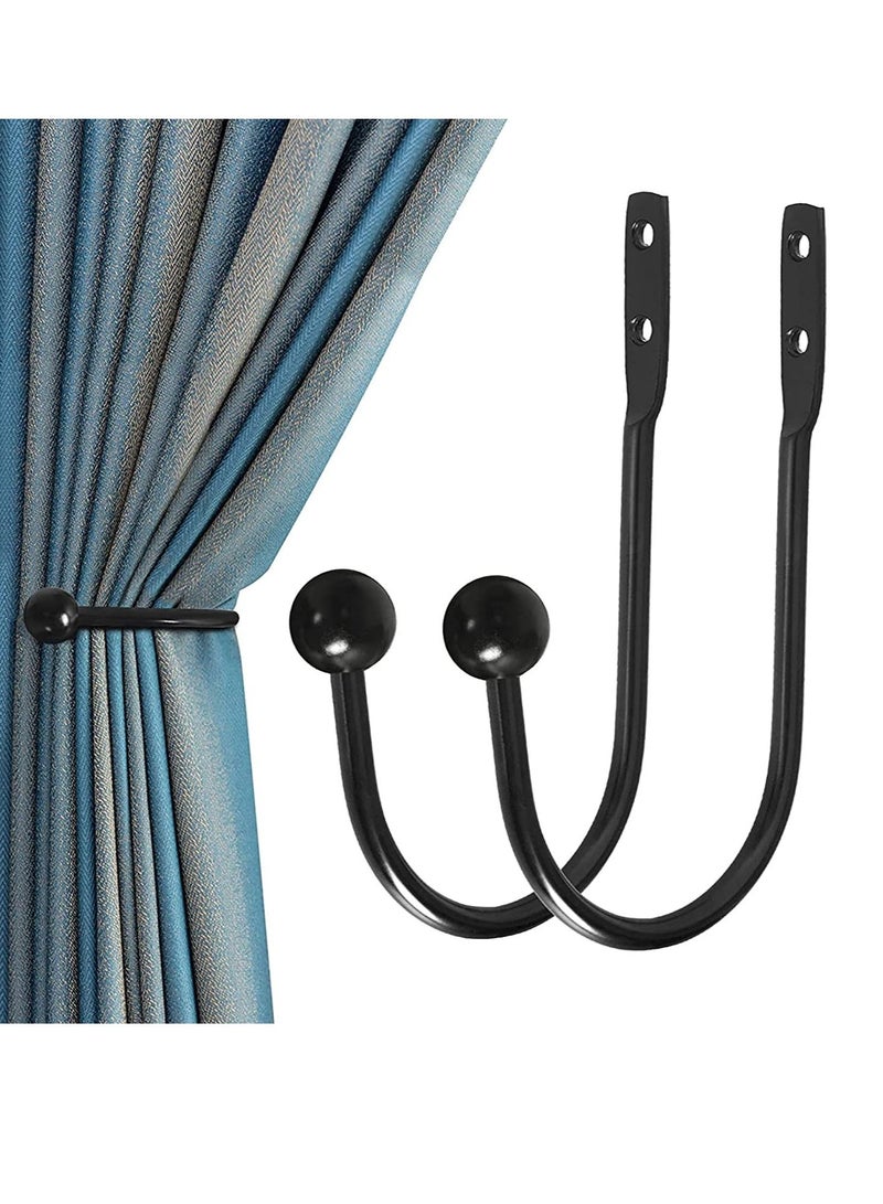 Curtain Holdback 2pcs Wall Mounted Drapery Tiebacks with Screws Heavy Duty Metal Decorative Window Drapery Holder Curtain Hook with Screws Black
