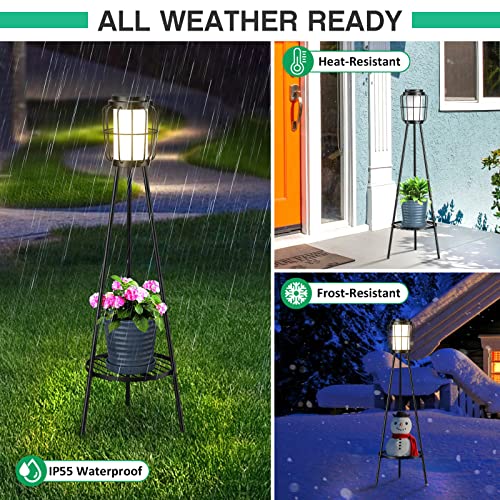 MXwcy 2 Pack Solar Lights Outdoor with Plant Stands - Solar Floor Lamp & Street Lights with Metal Tripod - Patio Decor for Garden, Yard, Pathway, Driveway, Porch - Image 4