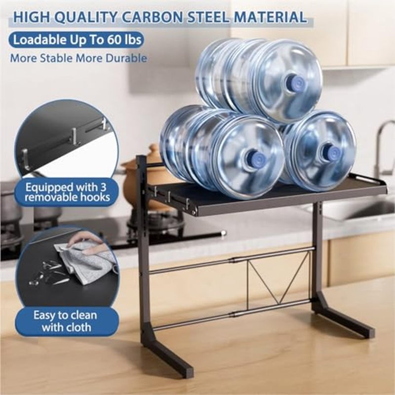 Expandable Microwave Stand, Carbon Steel Adjustable Microwave Oven Rack, Kitchen Countertop Organizer Microwave Shelves, 55 lb Load Bearing with 6 Hooks - Image 5