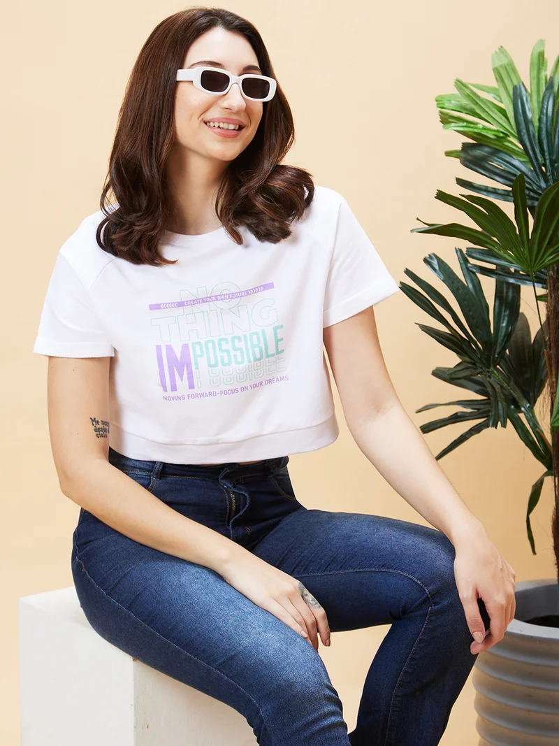 globus Globus Women Typography Printed Cotton Boxy Top