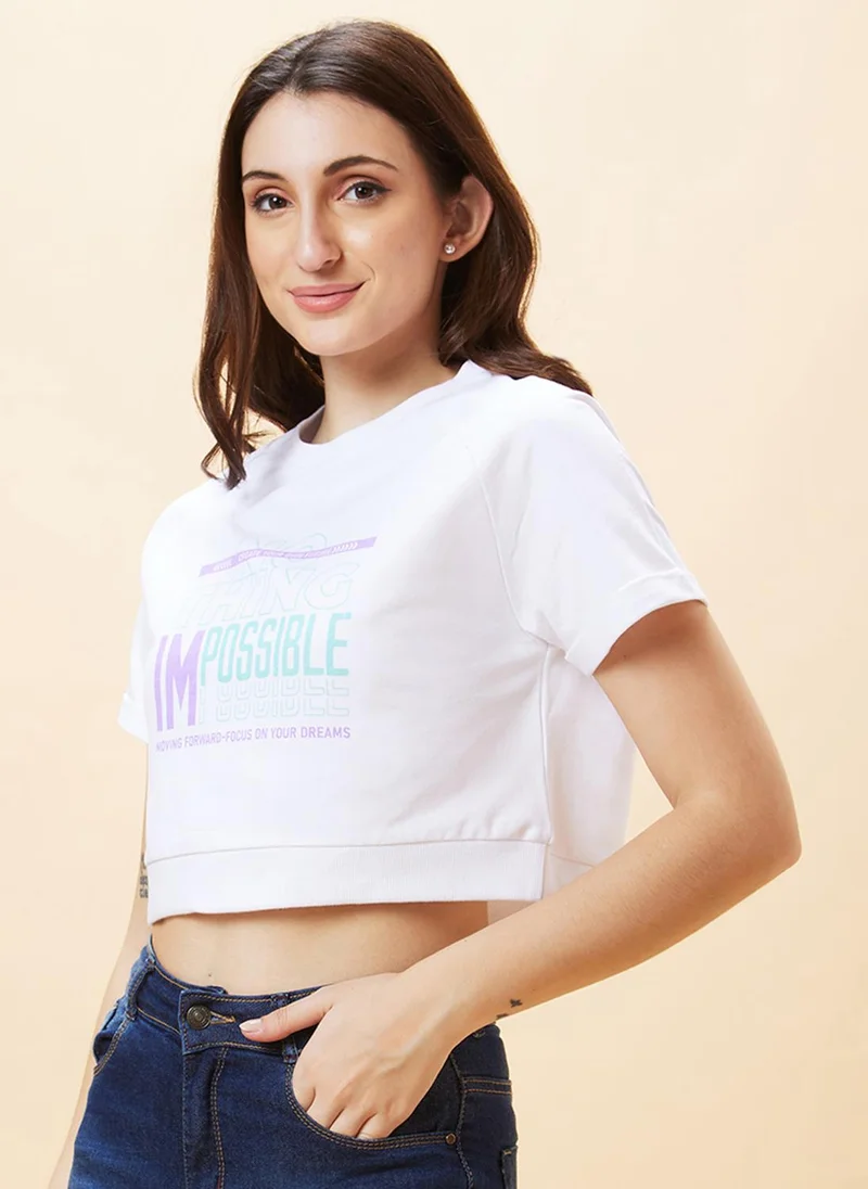 جلو باص بلوزة قطنية بطبعة حروف نسائية من جلوبس