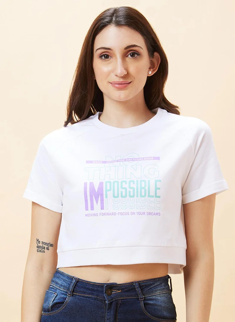 globus Globus Women Typography Printed Cotton Boxy Top