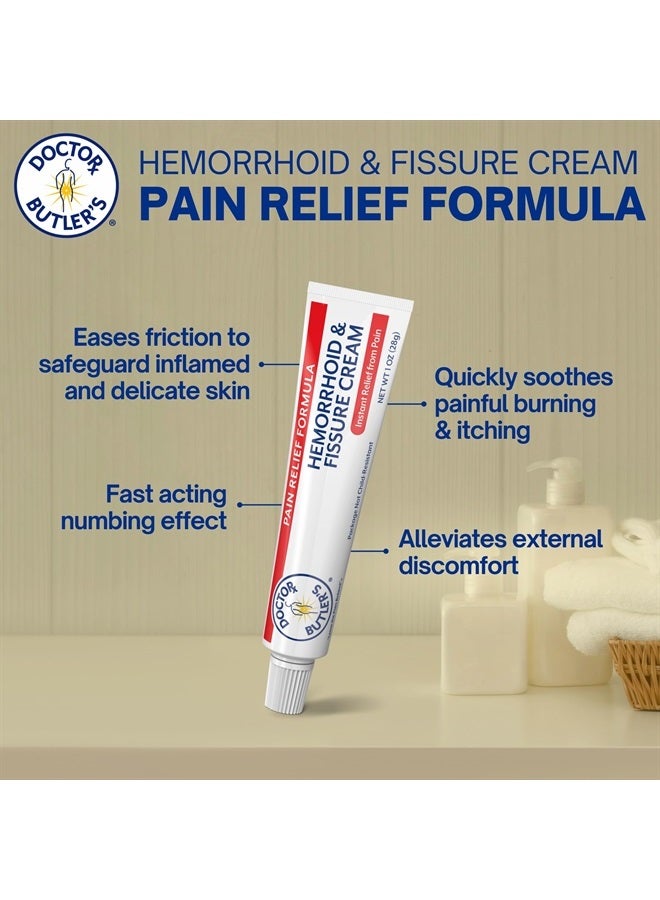 Doctor Butler's Hemorrhoid & Fissure Cream – Instant Pain Relief Hemorrhoid Treatment with Lidocaine, Fast Acting Hemorrhoid Cream for Relief from External Itching and Burning (1 oz.) - Image 3