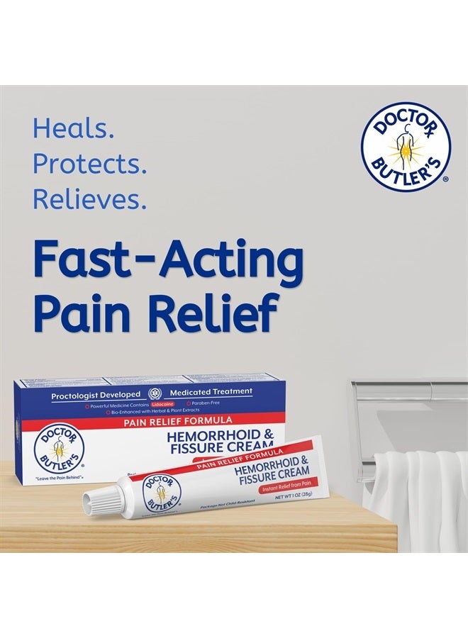 Doctor Butler's Hemorrhoid & Fissure Cream – Instant Pain Relief Hemorrhoid Treatment with Lidocaine, Fast Acting Hemorrhoid Cream for Relief from External Itching and Burning (1 oz.) - Image 2