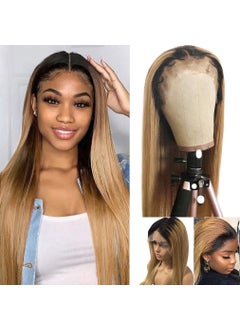 Smartinnov 20Inch Ombre Honey Blonde Human Hair Wigs Dark Roots 13x4 Deep Part Lace Frontal Glueless Lace Front Wigs Straight 150% #1B/27 Honey Blonde Pre Plucked Hairline Brazilian Virgin Hair Wigs for Women 