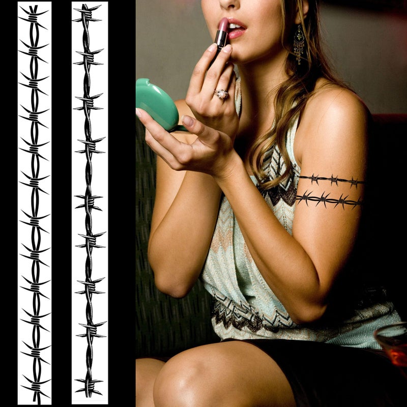 Kotbs 9-Sheet Large Barbed Wire Tattoos, Variety of Barbed Wire Temporary Tattoos for Men Women - Waterproof Fake Tattoos for Concerts & Halloween - Image 2