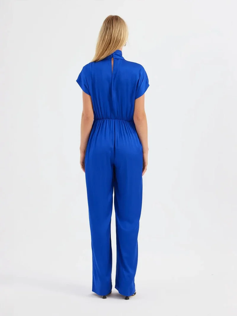 HICCUP Blue High Neck Drawstring Jumpsuit with a Front Detail for Women | Best Price UAE