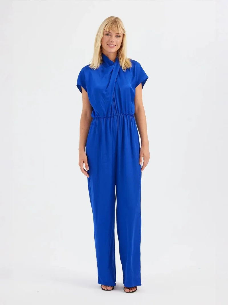 HICCUP Blue High Neck Drawstring Jumpsuit with a Front Detail for Women | Best Price UAE